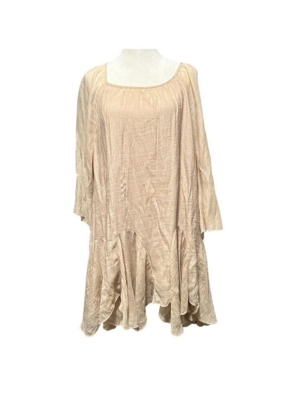 BOHO Indigo Soul Muslin Tunic Dress Asymmetrical Handkerchief Hem Natural EC